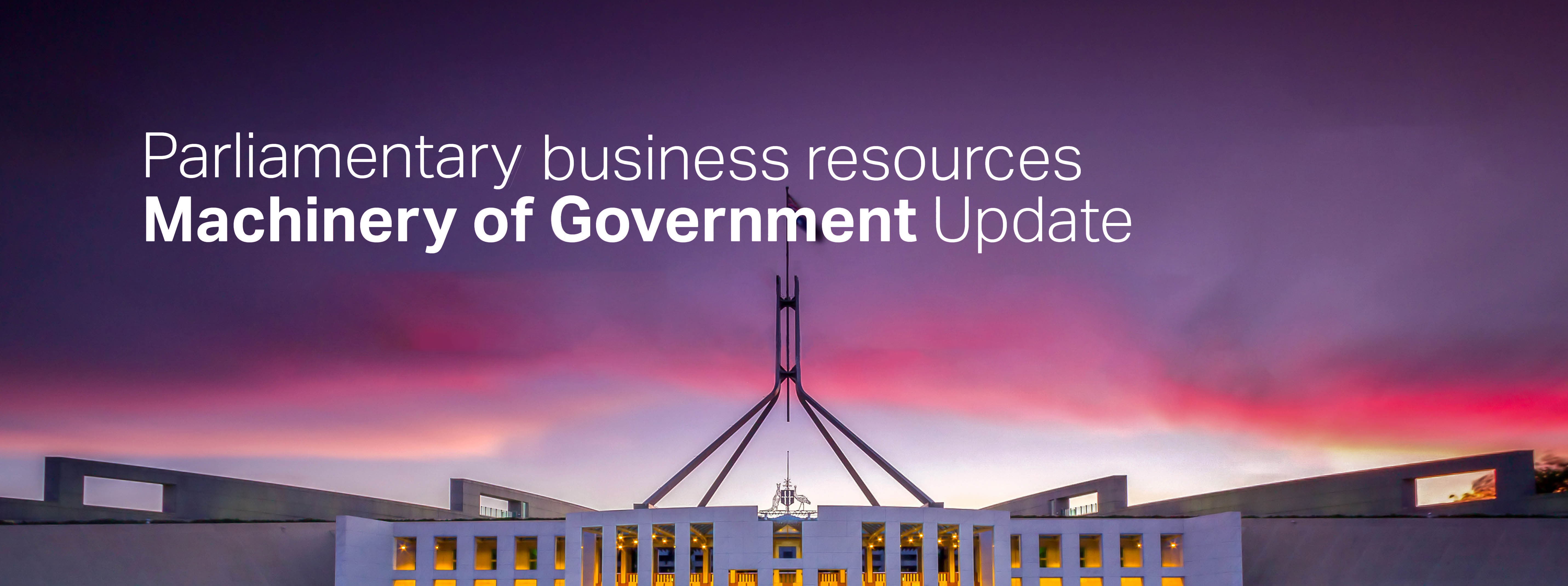 This image  promotes the Frequently Asked Questions for the Machinery of Government change for parliamentary business functions transferring to IPEA from MaPS, using Parliament House at night as the background